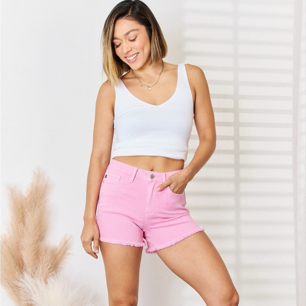 Judy Blue Full Size High Waist Fray Hem Denim Shorts